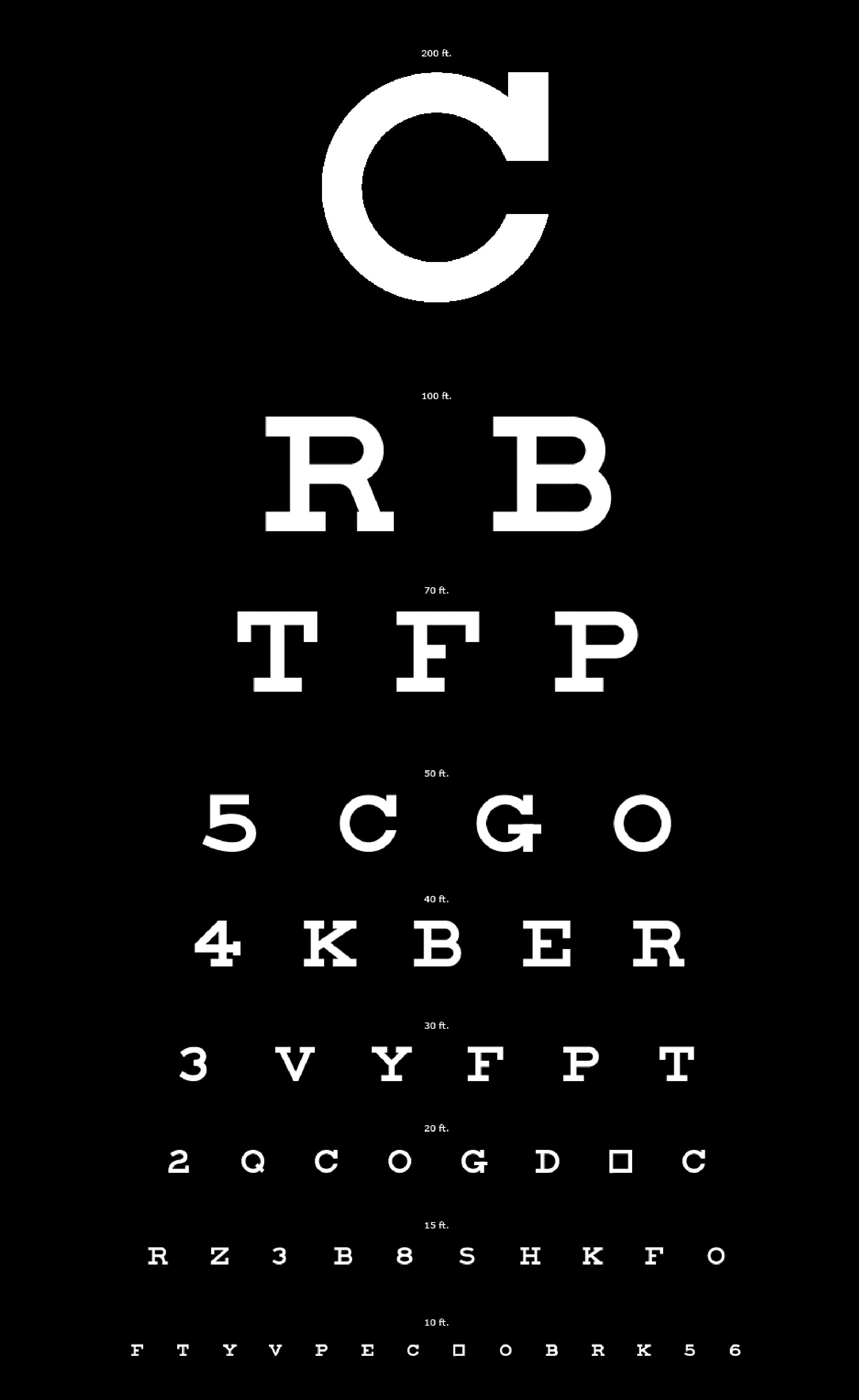 Eyechart White Letters on Black - Easy to See
