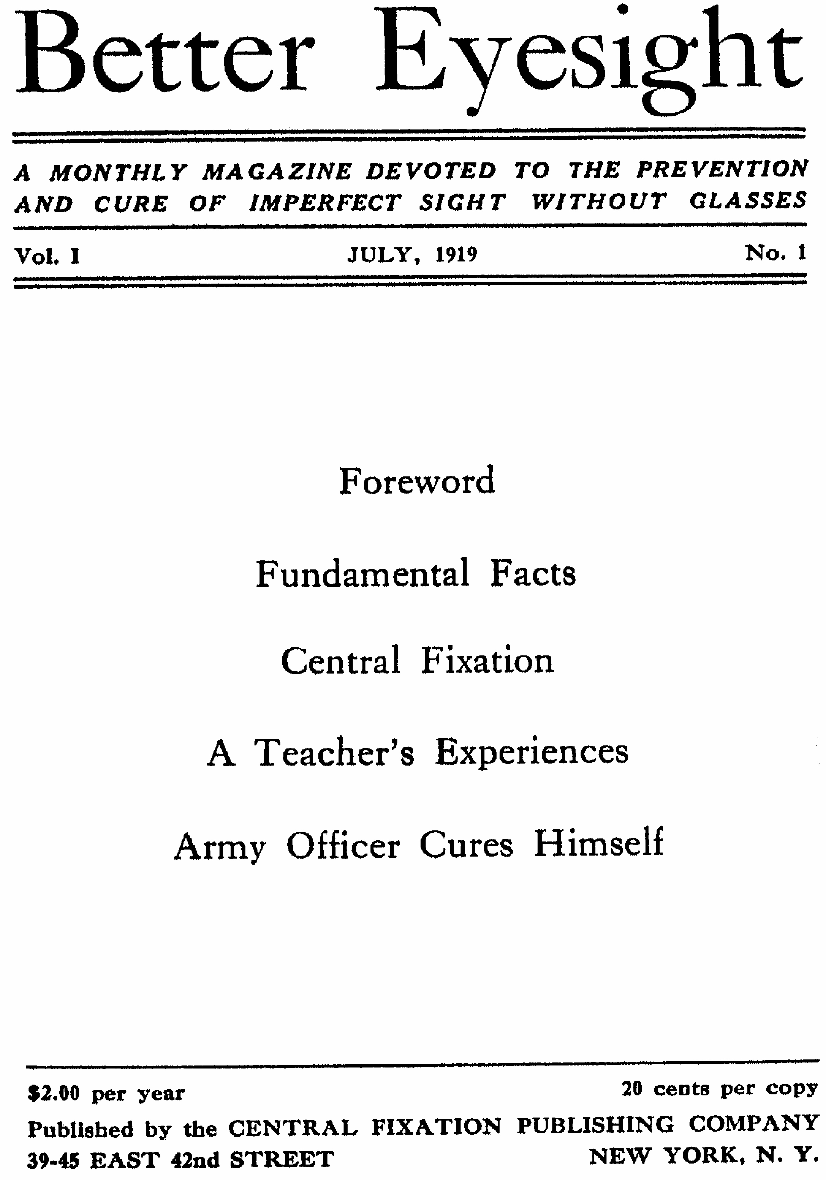 Better Eyesight Magazine Original Cover - July, 1919