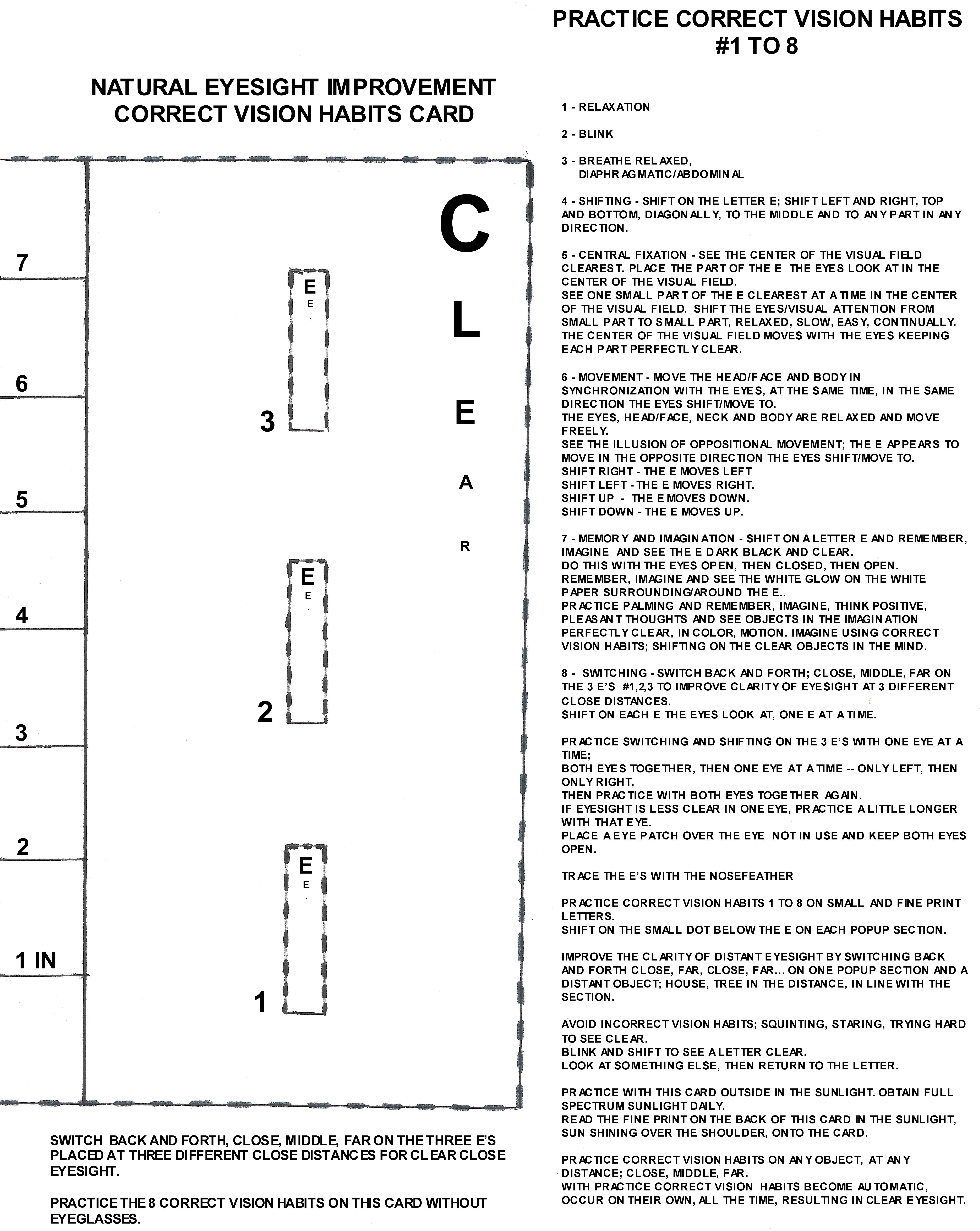 correct vision habits card