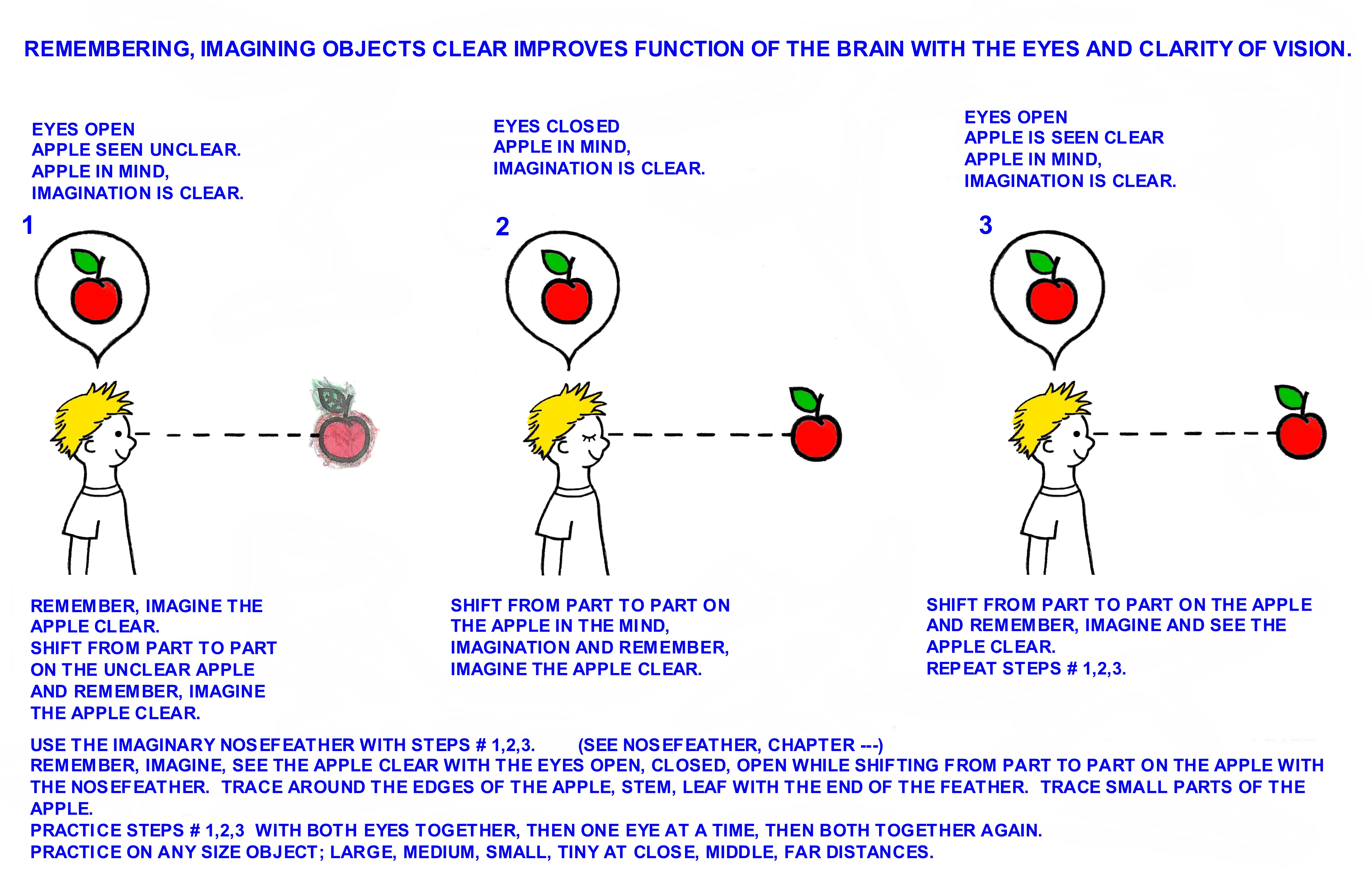 Shift on the apple and imagine, remember it clear; eyes open, closed, open